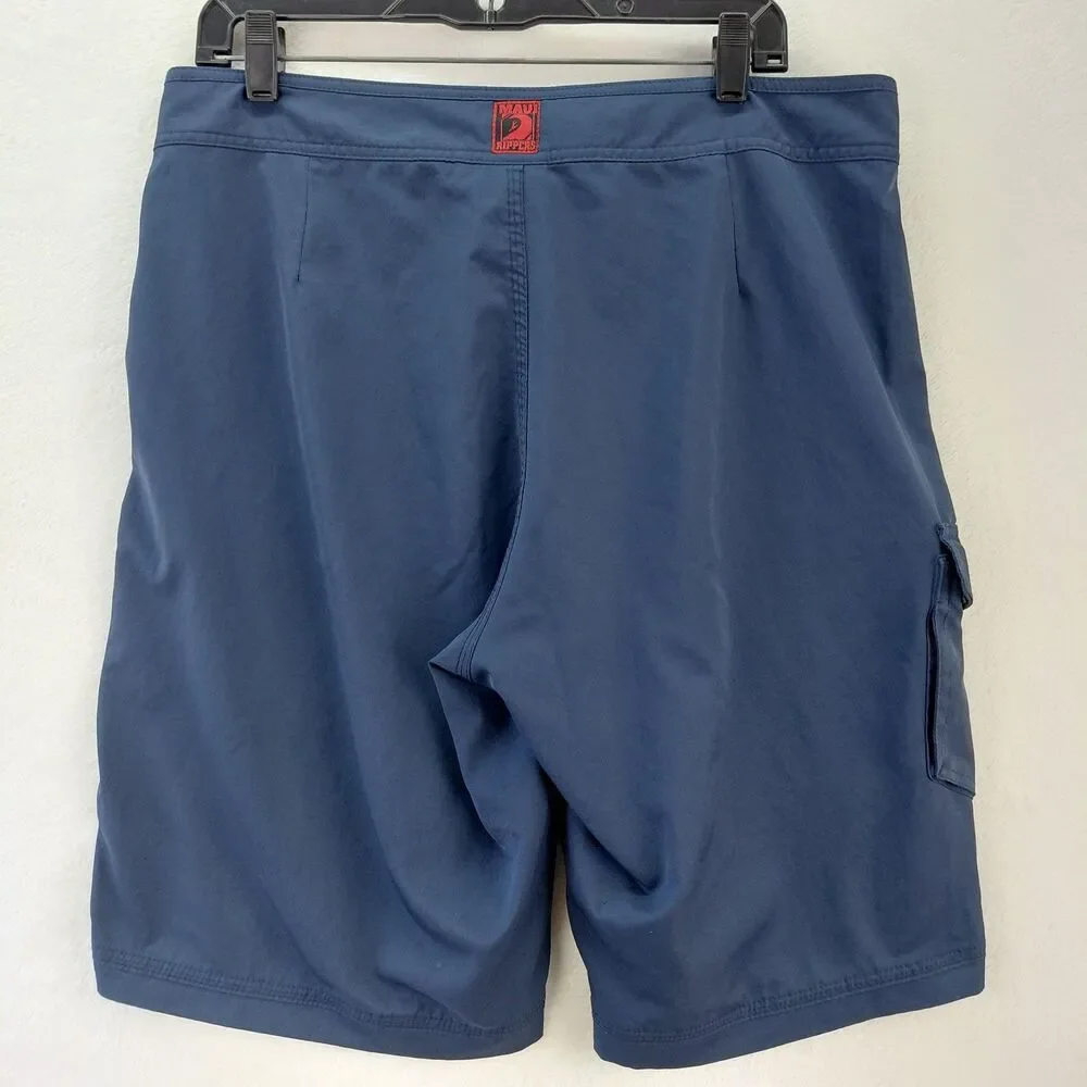 Maui Rippers Board Shorts Mens 36 Blue Cargo Swim Suit Trunks Surf Pockets Beach